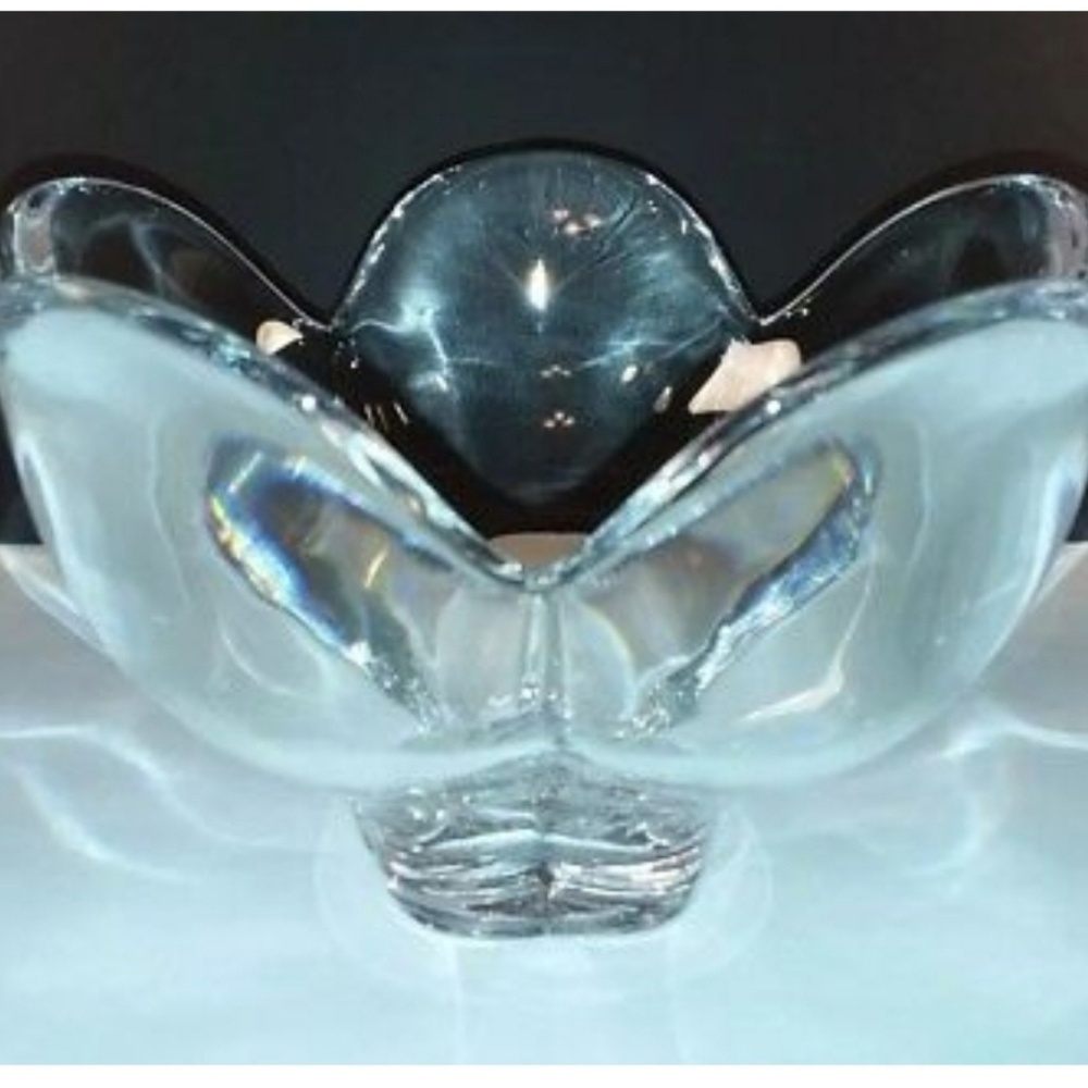 Orrefore Heavy Crystal Lotus Bowl Signed VINTAGE